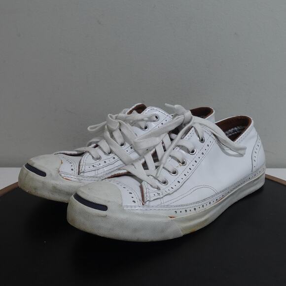 Converse Jack Purcell Shoes Mens Size 7 White Leather Low Top Lace Up Sneakers - Picture 4 of 12